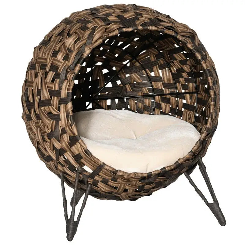 PawHut 20.5in Hand-Woven Banana Leaf Cat Bed (Brown)