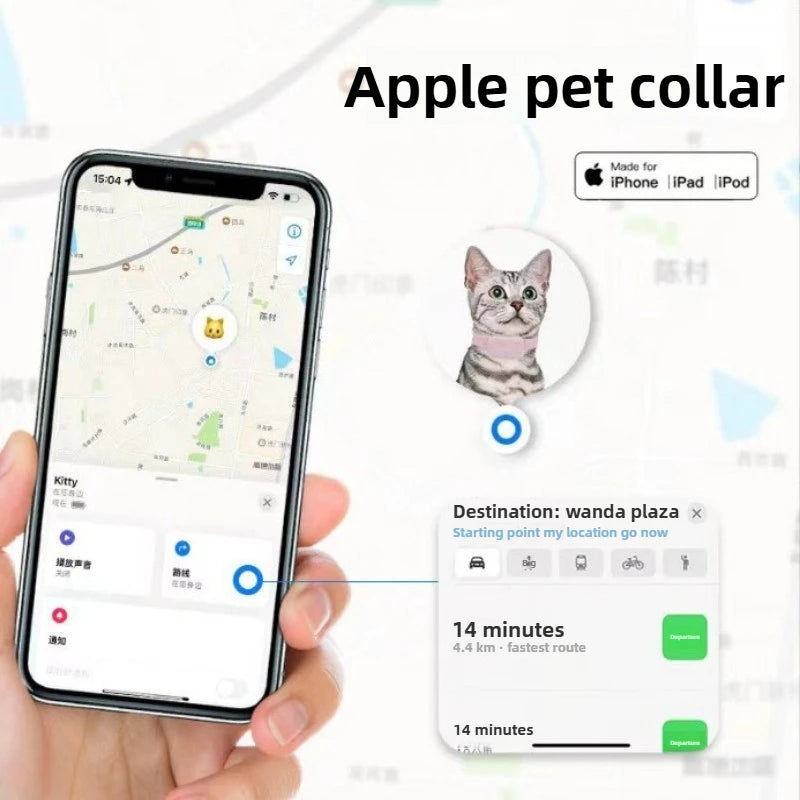Waterproof Apple Find App GPS Collar Tracker with Movement Alert - Remote Global Anti-Loss Locator for Dogs & Cats
