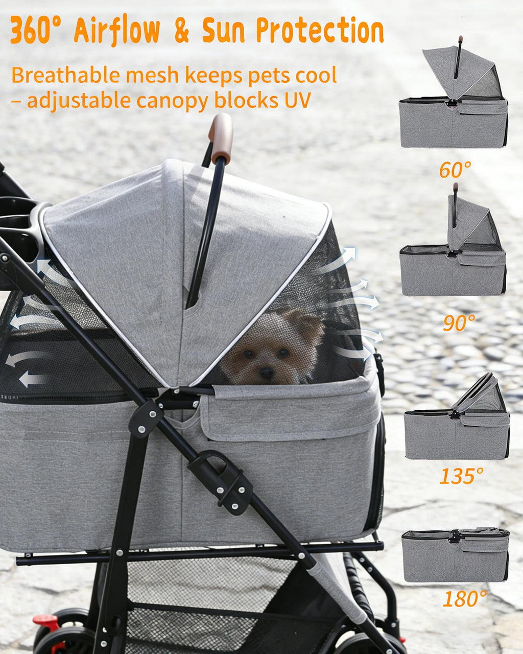 Detachable Dog Stroller 2-in-1 Pet Carrier & Stroller Foldable Lightweight 4 Wheel for Small Dogs Cats Portable Travel Pet Pram