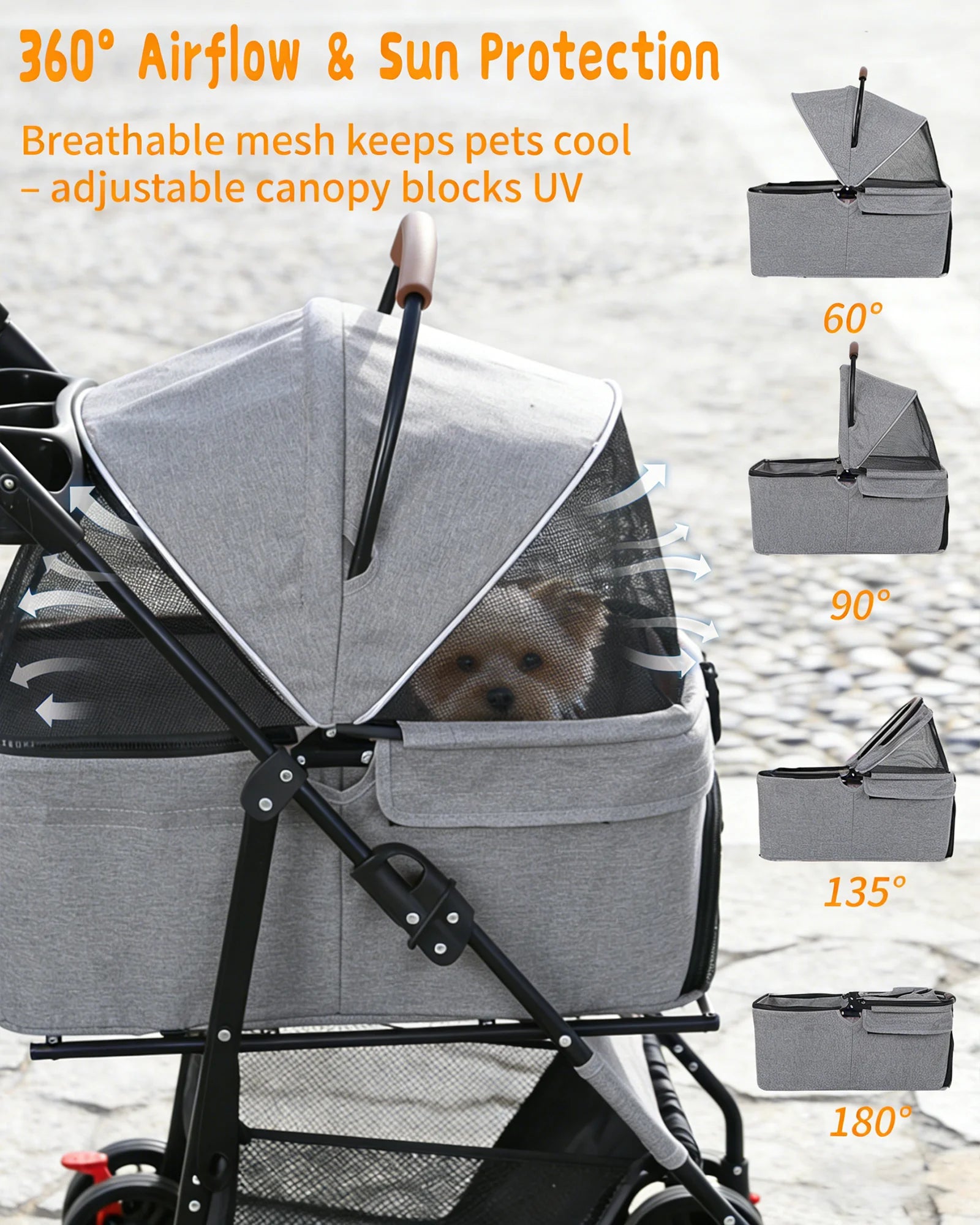 Detachable Dog Stroller 2-in-1 Pet Carrier & Stroller Foldable Lightweight 4 Wheel for Small Dogs Cats Portable Travel Pet Pram