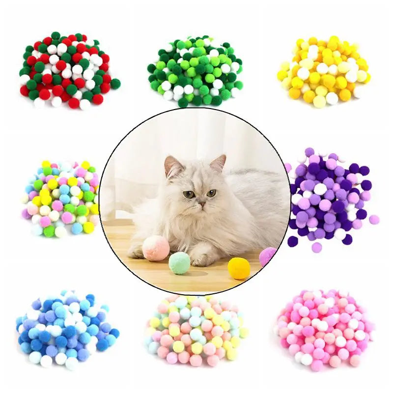 Colorful Plush Cat Puff Ball Toys — Soft Stretch Interactive Chew & Play Balls for Cats