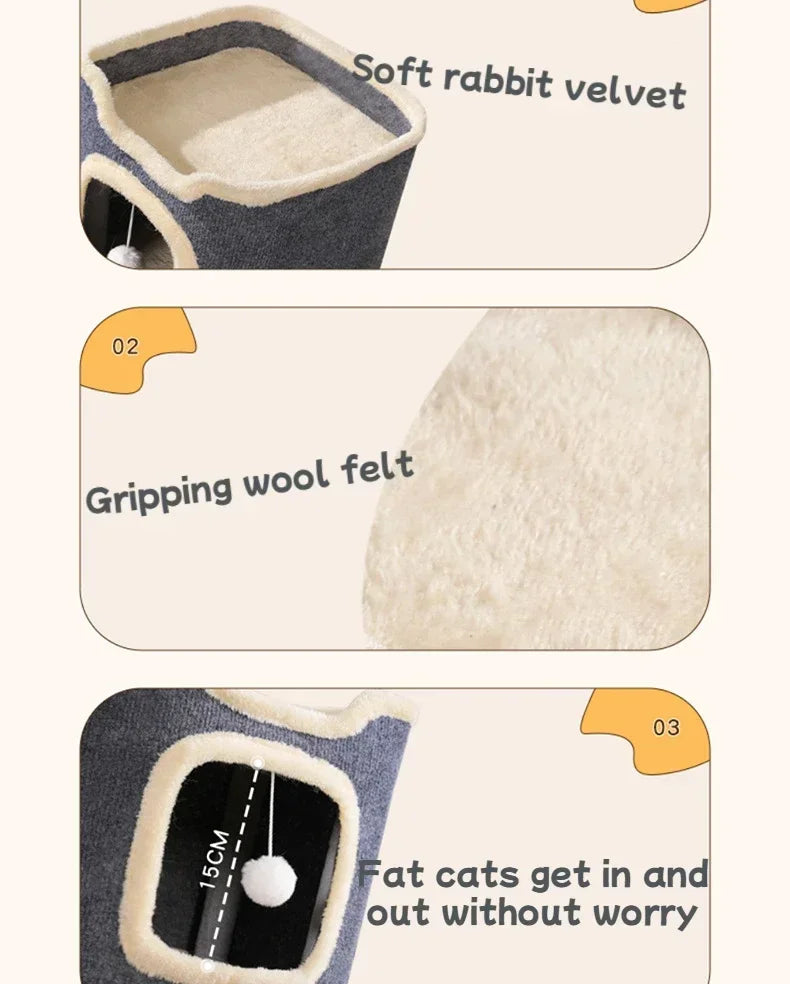 Cozy Cat Cave Bed with Hideaway Hut (Washable, Winter Warm)
