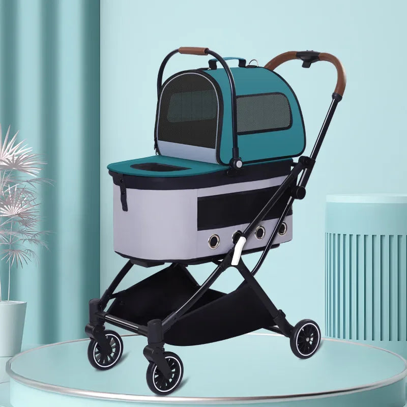 High Quality Folding Pet Stroller Double Layer Detachable Cart for Small Medium Dogs Cats 2026 New