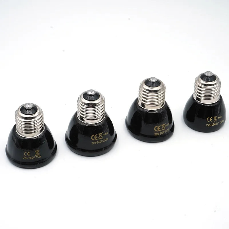 E27 Pet Heating Lamp Black In-Frared Ceramic Emitter Heat Light Bulb Pet Brooder Reptile Mini Infrared Lamp 25/50/75/100W