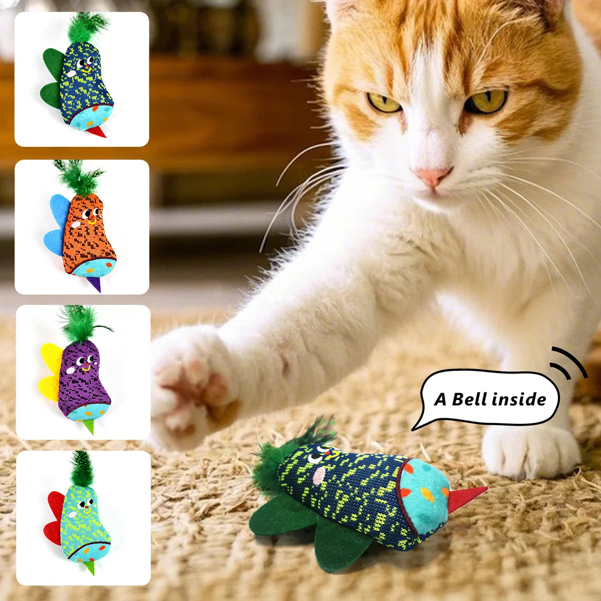 4-Piece Faux Feather Cat Toy Set with Bells — Interactive Boredom Relief Kit for Cats