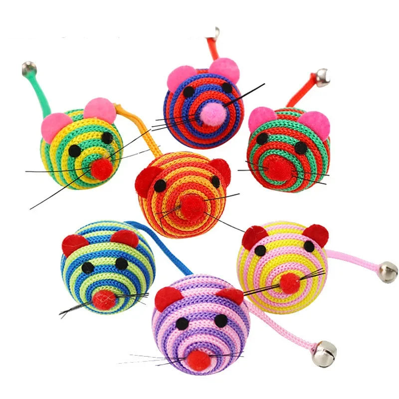 Stripe Nylon Rope Ball Mouse Cat Toy with Bell — Interactive Chew & Teaser Toy for Cats