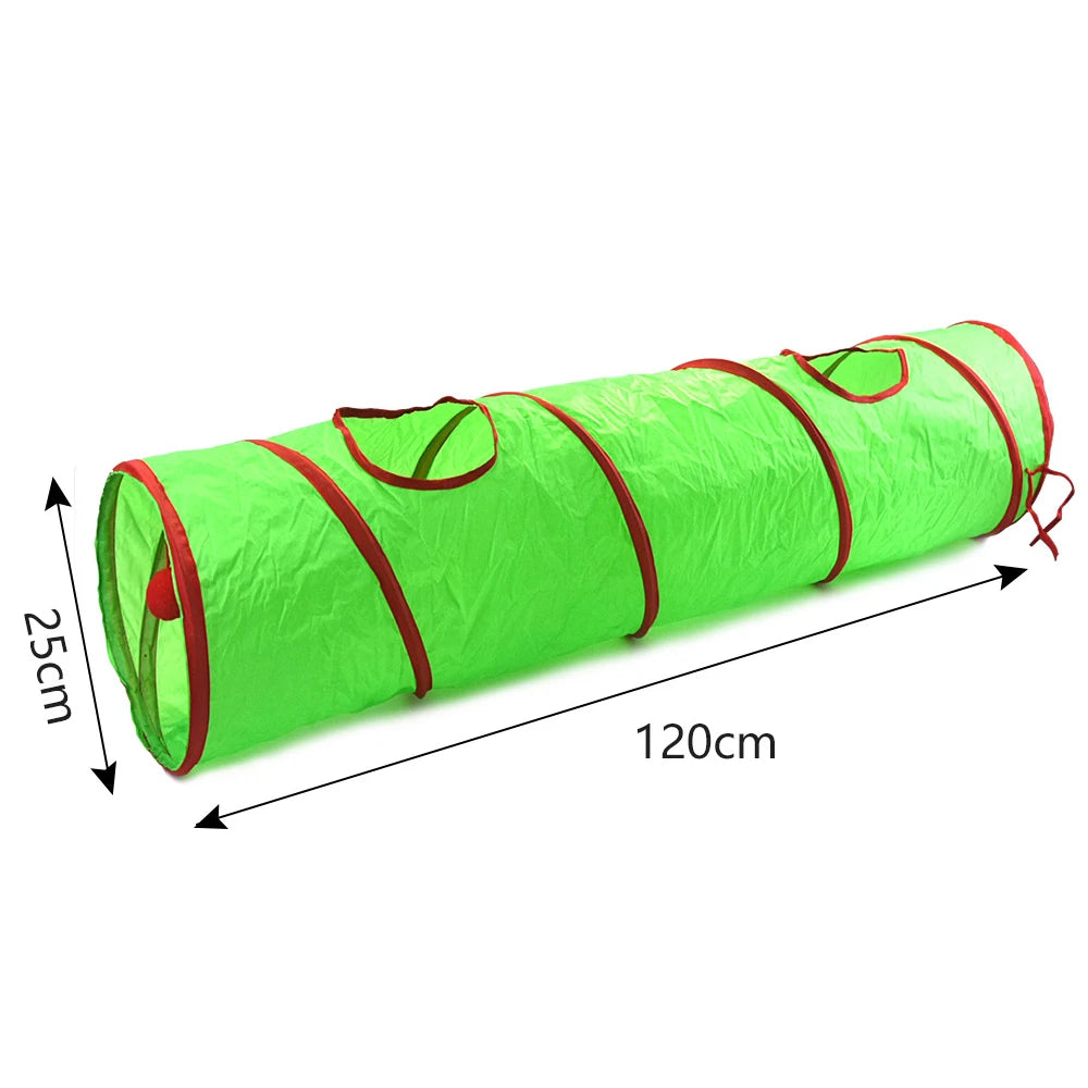 Christmas Cat Tunnel Toy — Foldable Crinkle Play Tube for Interactive Training