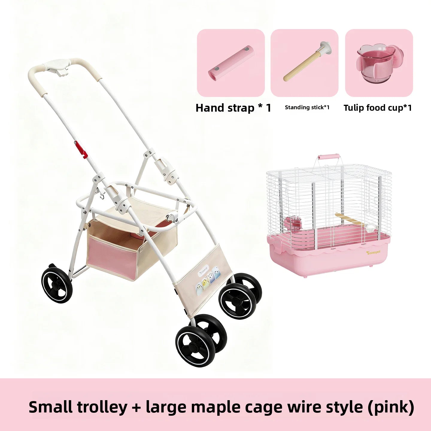 Foldable Lightweight Pet Stroller for Parrots Dogs Cats Outdoor Travel Carrier with Storage Space Portable Pet Transport Cart