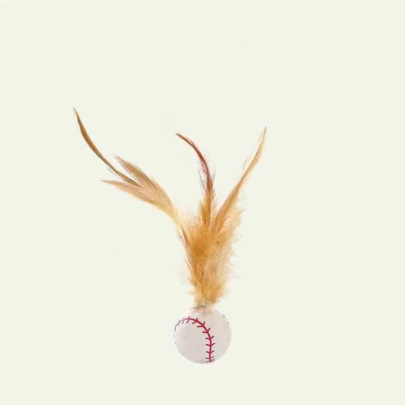 Feather Stick Bouncy Ball Cat Toy — Catnip Feather Tossing Ball for Self-Relief Interactive Play