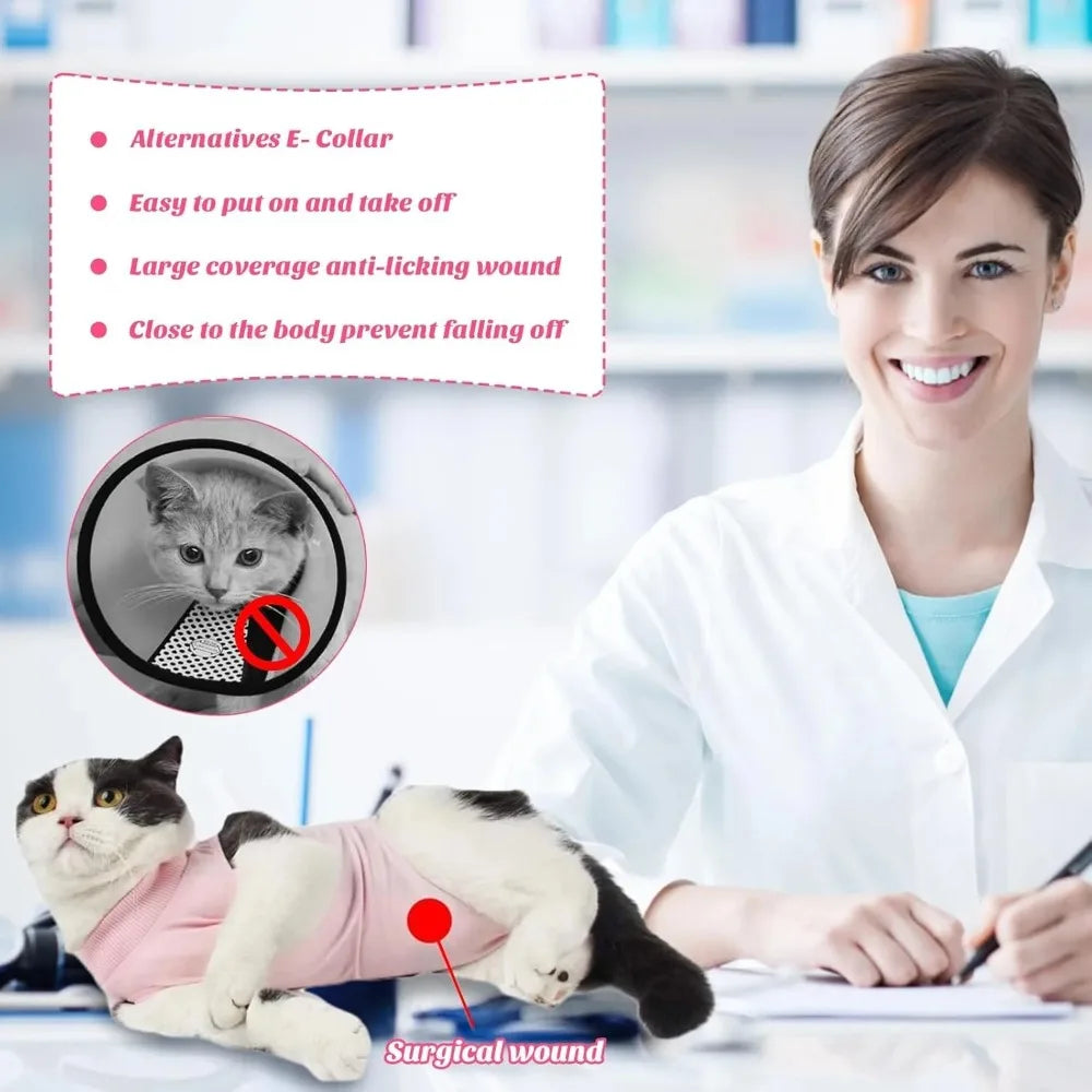 Cat Surgery Recovery Onesie — Anti-Licking Bodysuit for Spay, Neuter & Abdominal Wounds