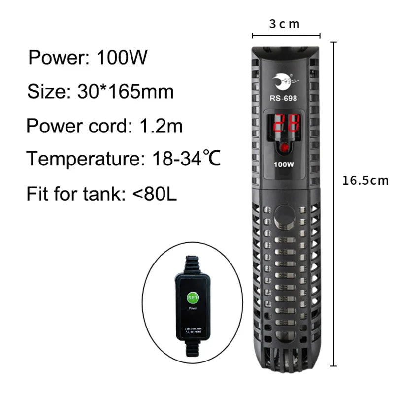 Aquarium Submersible Heater with Thermostat (50–500W, 220V EU Plug)