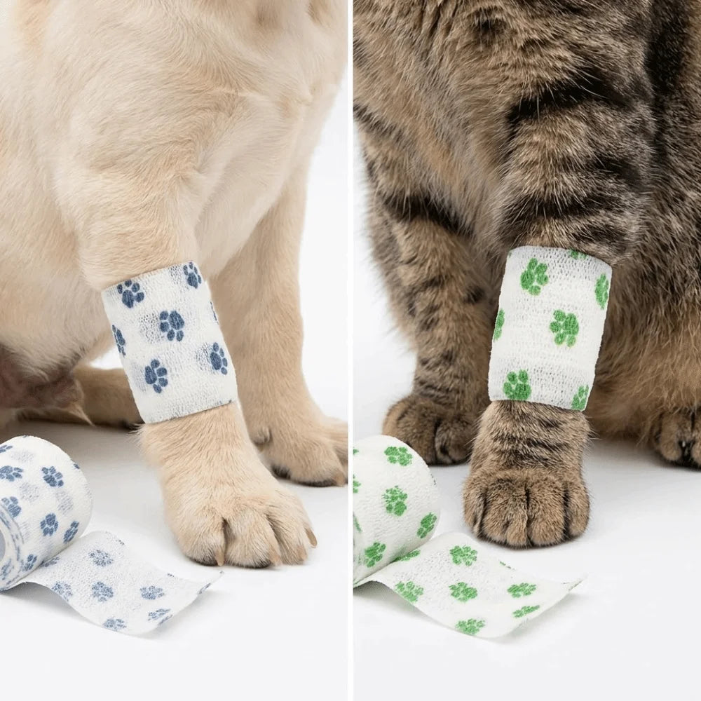 Elastic Fiber Pet Self-adhesive Bandage Stretchable Non-woven Fabric Dog Paw Wrap Breathable Printed Paw Pattern