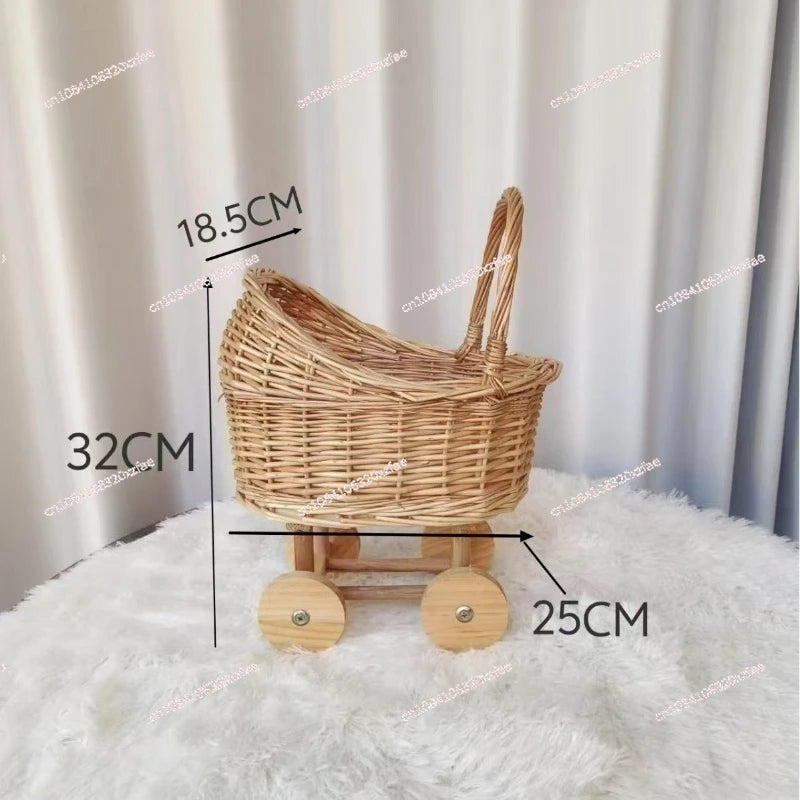 Handwoven Wicker Baby Bassinet Stroller - Multi-Functional Storage Basket for Pets & Infants | Boho Chic Nursery Decor