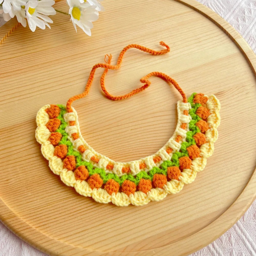 Hand-Knitted Plant-Theme Pet Bow Tie Scarf — Adjustable Elastic Cat & Dog Collar Necklace Gift