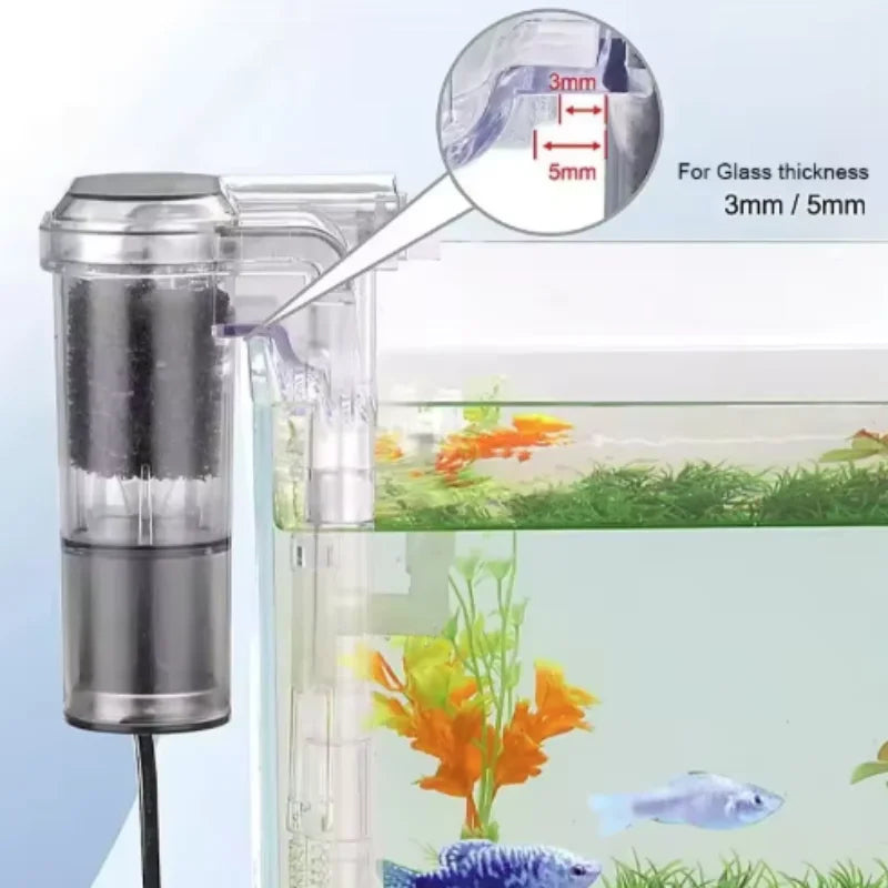 Mini USB Wall-Mounted Aquarium Waterfall Filter (Small Fish Tank, Silent, Clip-On)