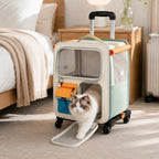2-in-1 Rolling Cat Carrier with Wheels, Telescopic Handle, Polyester Pet Travel Bag, Clear Window, Mesh Ventilation