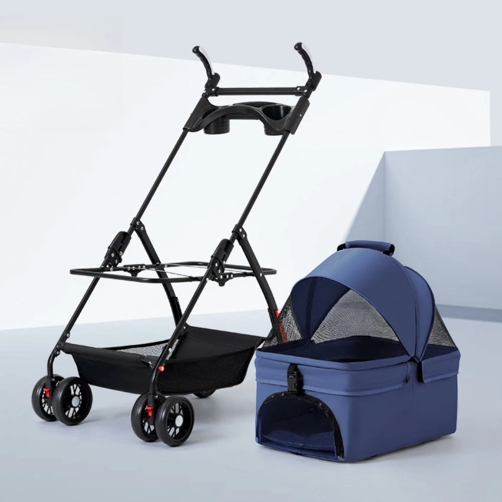 Detachable Pet Dog Stroller 4 Wheels Foldable Dog Cat Carrier with Cup Holder Pet Transport for Dogs Outdoor Puppy Basket