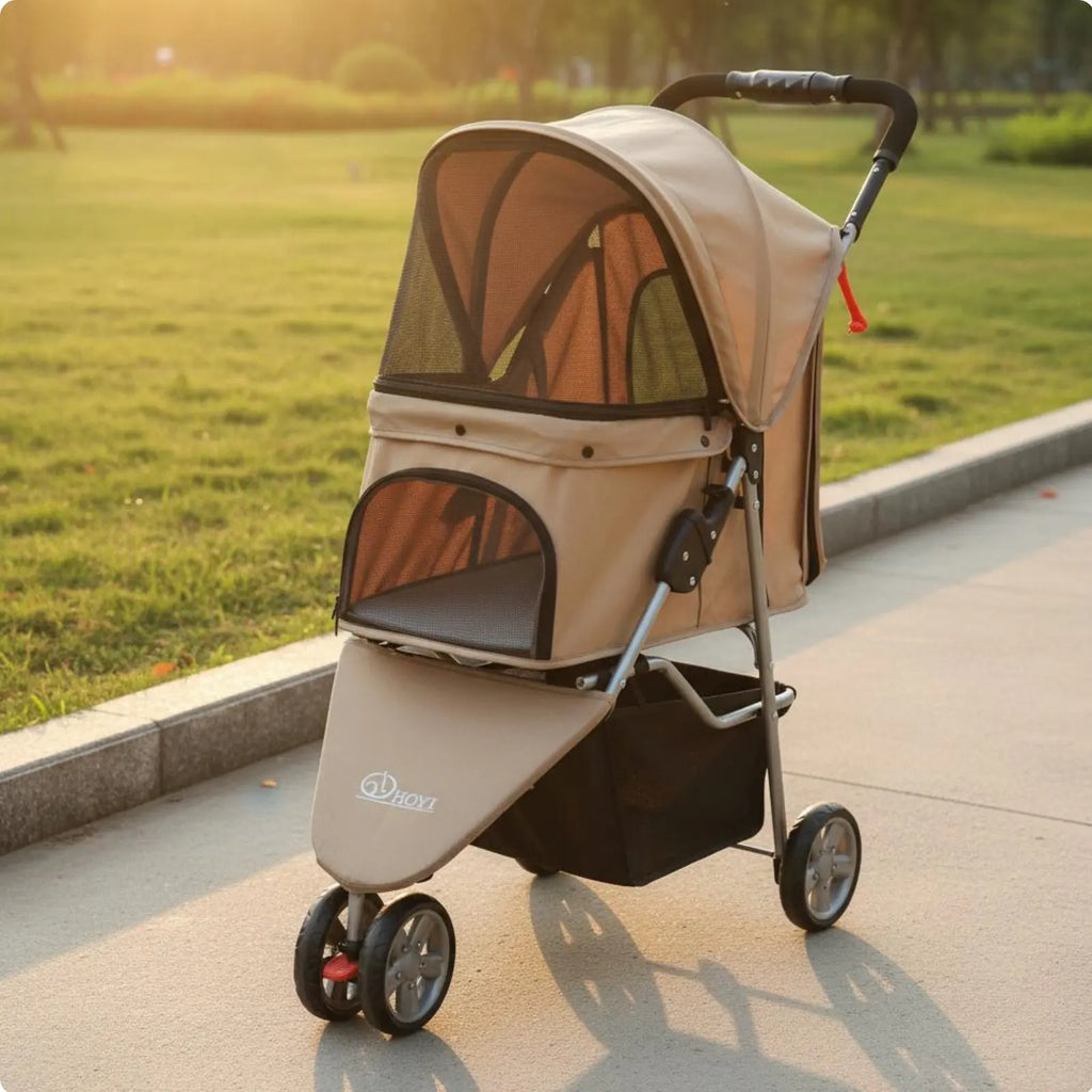 3-Wheel Pet Pet Carriage Foldable Folding Dog Pet Carriage Lightweight Cat Carrier Breathable Mesh Single-Button Fold