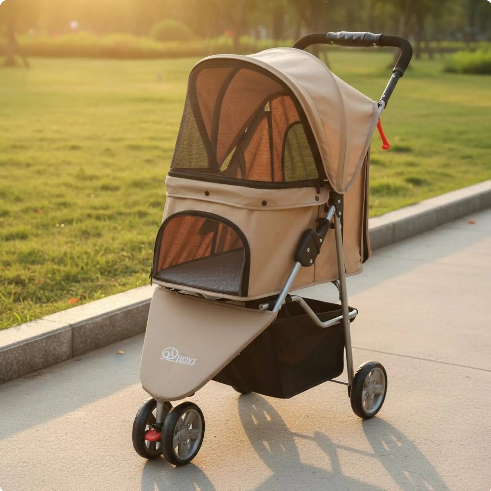 3-Wheel Pet Pet Carriage Foldable Folding Dog Pet Carriage Lightweight Cat Carrier Breathable Mesh Single-Button Fold