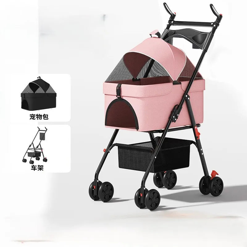 Pet Cart, Cat and Dog Cart, Small, Lightweight, Foldable Teddy, Outdoor Cart, Detachable for Going Out