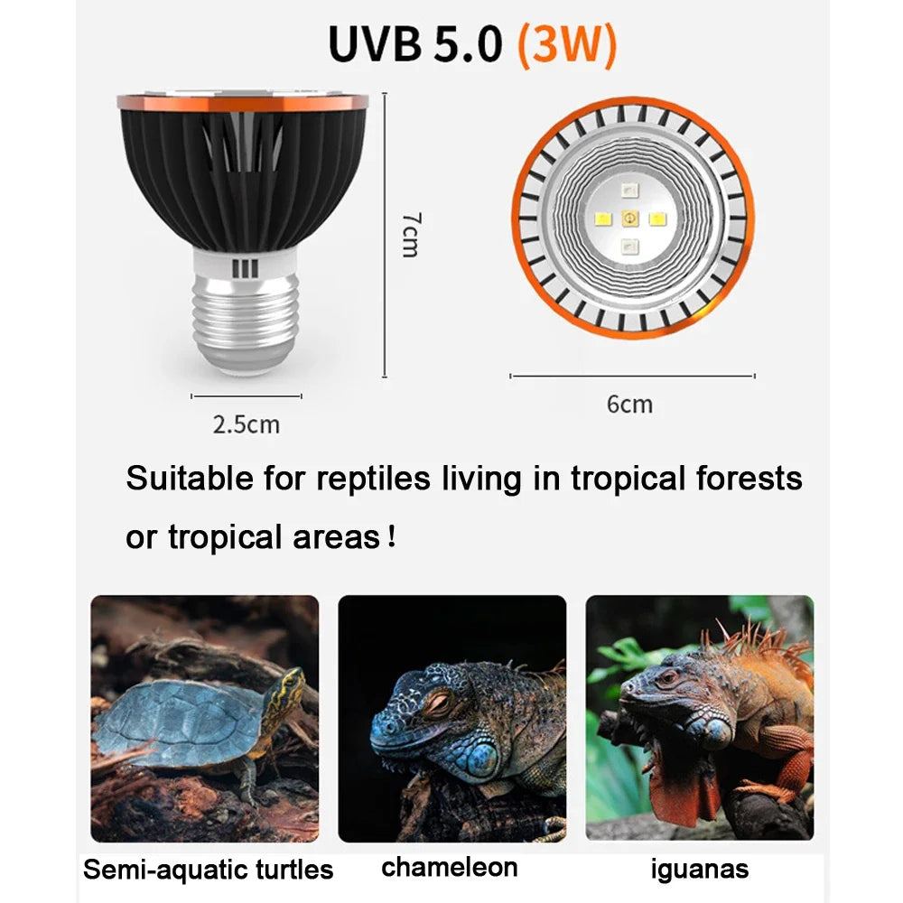 Professional 3W Reptile Lamp UVA UVB5.0 UVB10.0 Lmap LED Bulb Turtle Tortoise Lizard Basking Sunlight UVB Bulb Lighting