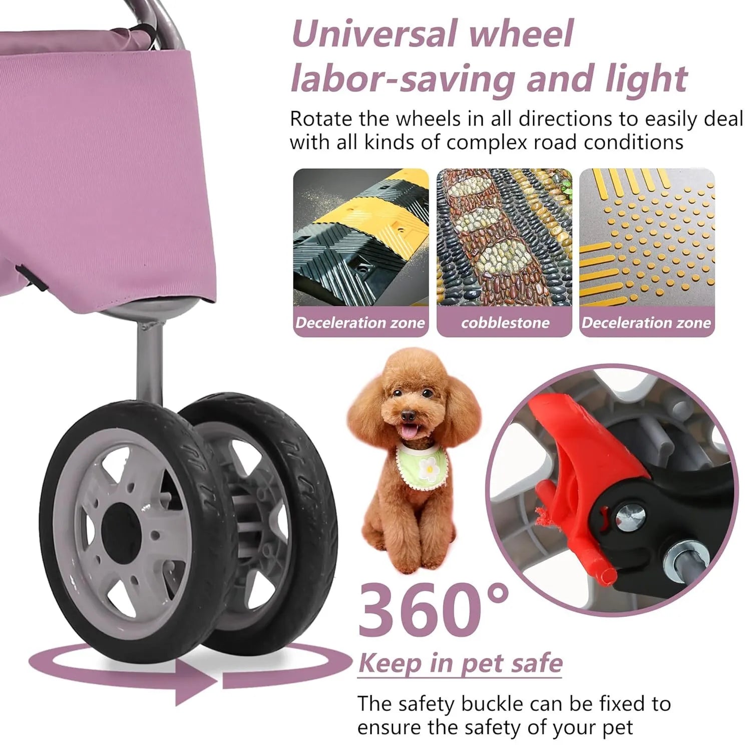 New Pink Pet Stroller Cat Dog Cage 3 Wheels Stroller Travel Folding Carrier