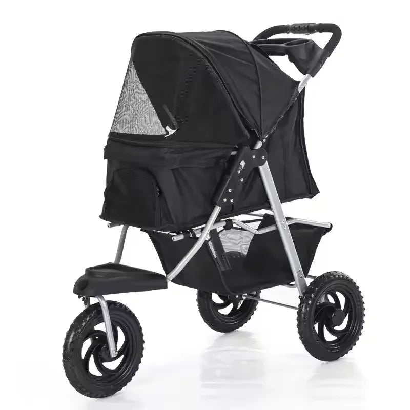 Beyondgoing Adjustable Waterproof Foldable 3-Wheel Pet Stroller For Cats Dogs With Removable Cage Carrier