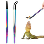 2PCS Stainless Steel Reptile Feeding Tongs with Rubber Tip Terrarium Tank Supplies Straight and Curved Tweezers Accessories