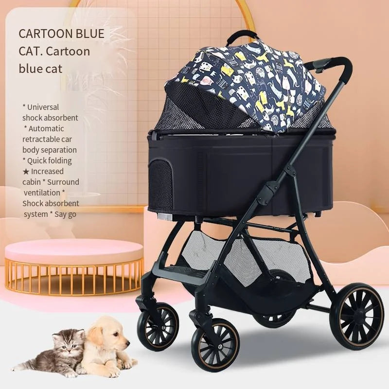 2026 Lightweight Pet Stroller for Dogs and Cats Detachable Foldable Small Cart Portable Walker for Pets Going Out Pet Trolley