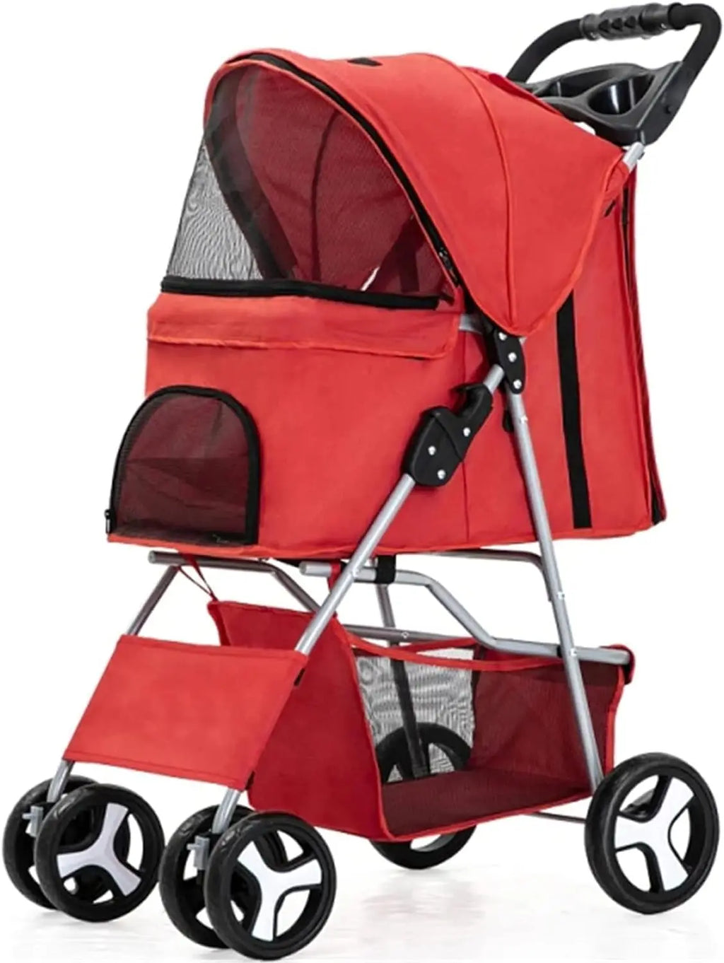 4-Wheel Pet Jogger Stroller with Cup Holder & Storage Basket - Travel Pushchair for Small & Medium Dogs & Cats