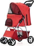 4-Wheel Pet Jogger Stroller with Cup Holder & Storage Basket - Travel Pushchair for Small & Medium Dogs & Cats