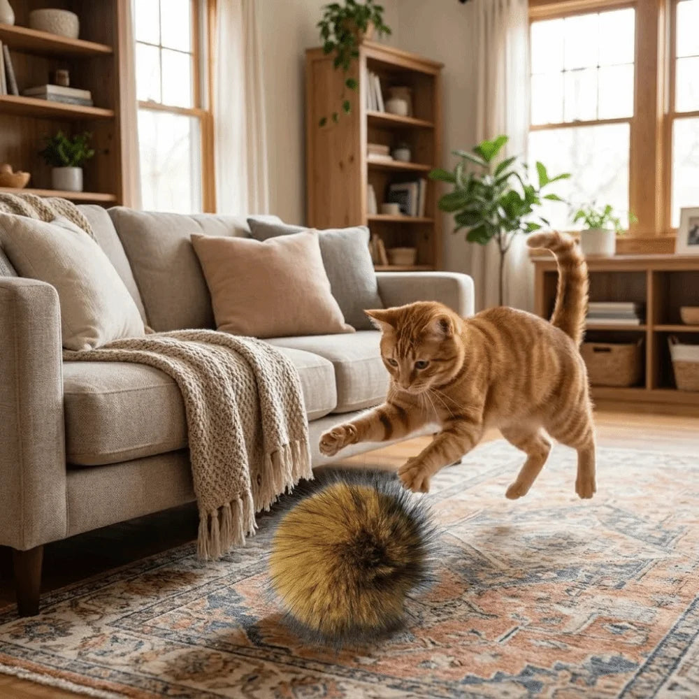 Fluffy Rabbit Fur Cat Teaser Ball — Washable Bite-Resistant Scratch-Resistant Indoor Pet Toy