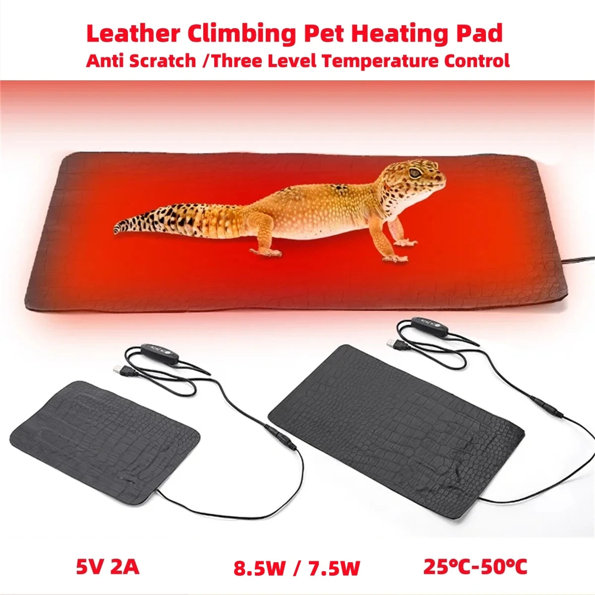Anti-scratch Leather Pet Heating Pad Reptile Turtle 3 Gear Adjustable Temperature Waterproof USB Charging Pet Heat Mat Grey 1Pc