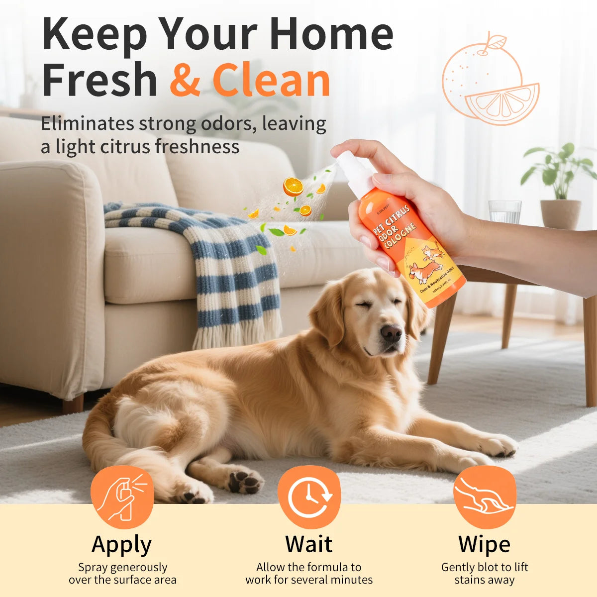 Citrus Enzymatic Pet Deodorizing Spray Urine Stain Odor Neutralizer Deep Cleaning Pet Safe Carpet Rug Upholstery Dogs & Cats