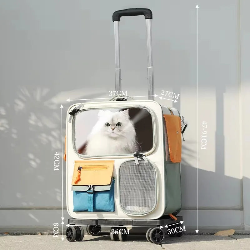 High Quality Durable Large Storage with Feeding Window Bag Ventilated Breathable Pet Carrier Backpack with Wheels