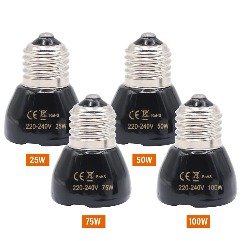 220V Far Infrared Heating Lamp Black Ceramic E27 Pet Warmer Bulb Brooder Chickens Tortoise Lizard Reptile Light 25/50/75/100W