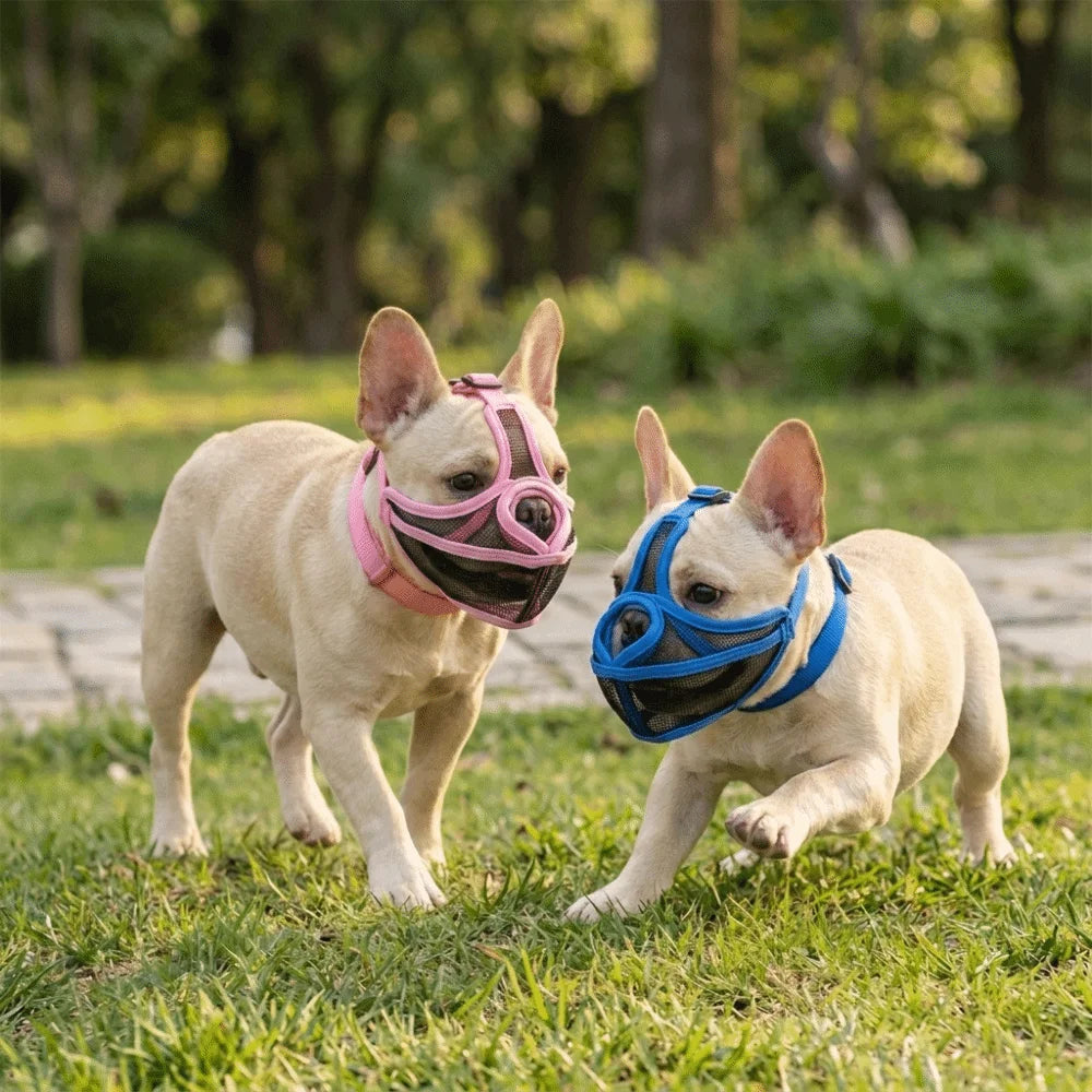 Soft Touch Short Nose Fit Dog Muzzle Adjustable Breathable Short Snout Muzzle Lightweight Flexible Pet Mouth Cover Anti Bite