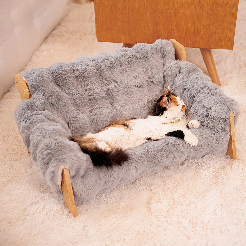 Raised Solid Wood Pet Couch Bed for Cats & Small Dogs (27.2in)