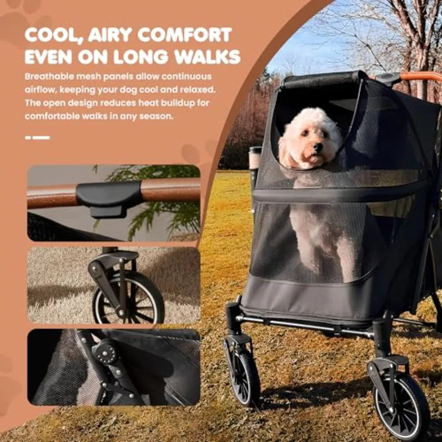Premium Dog Stroller for Pets up to 55lbs Dog Stroller for Medium Dogs All-Terrain pet Stroller with Carbon Steel Frame and Bre