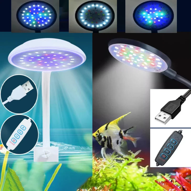 USB LED Aquarium Clip Lamp (5V, 5W/7W, Fish Tank Lighting, Flexible Neck)