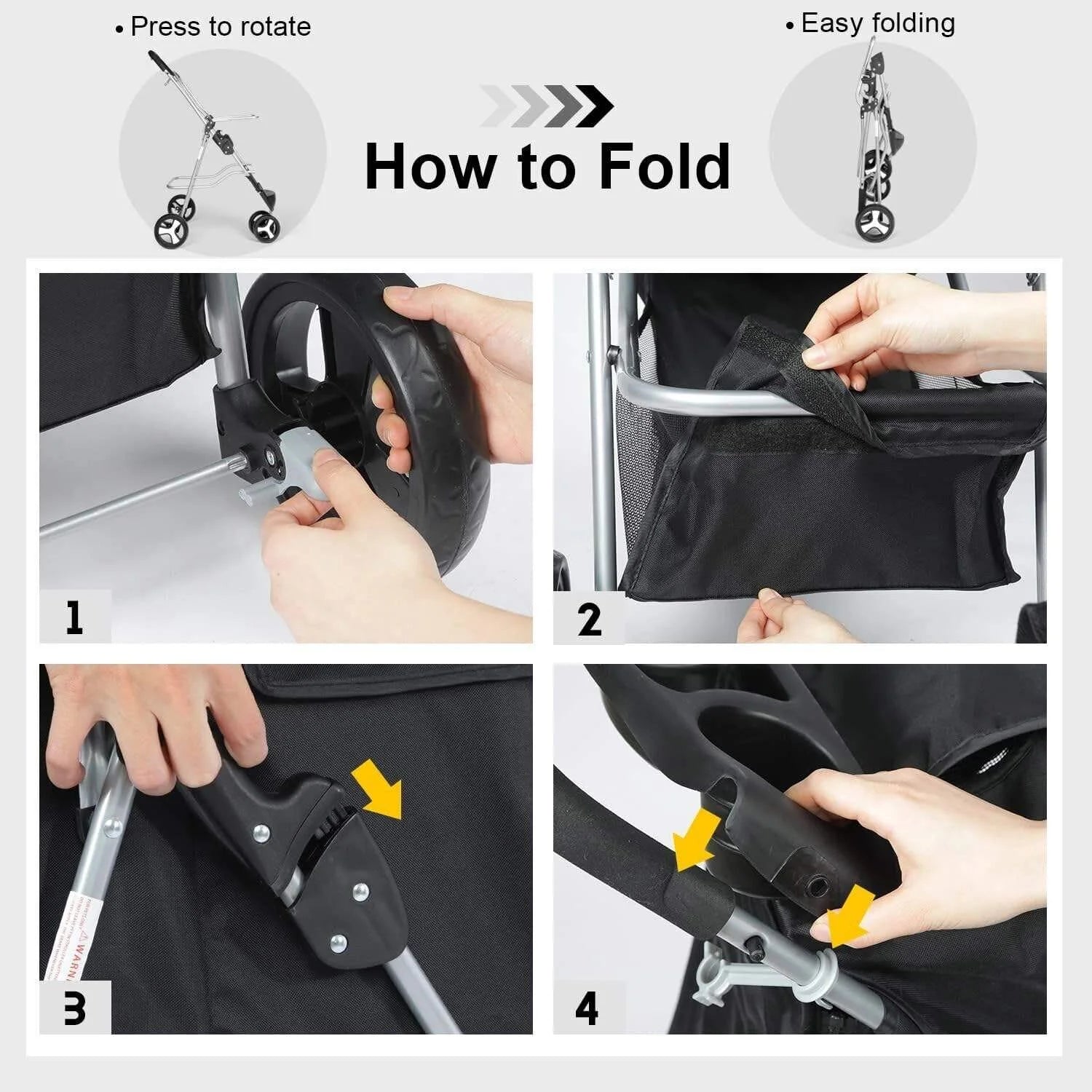 Beyondgoing Adjustable Waterproof Foldable 3-Wheel Pet Stroller For Cats Dogs With Removable Cage Carrier