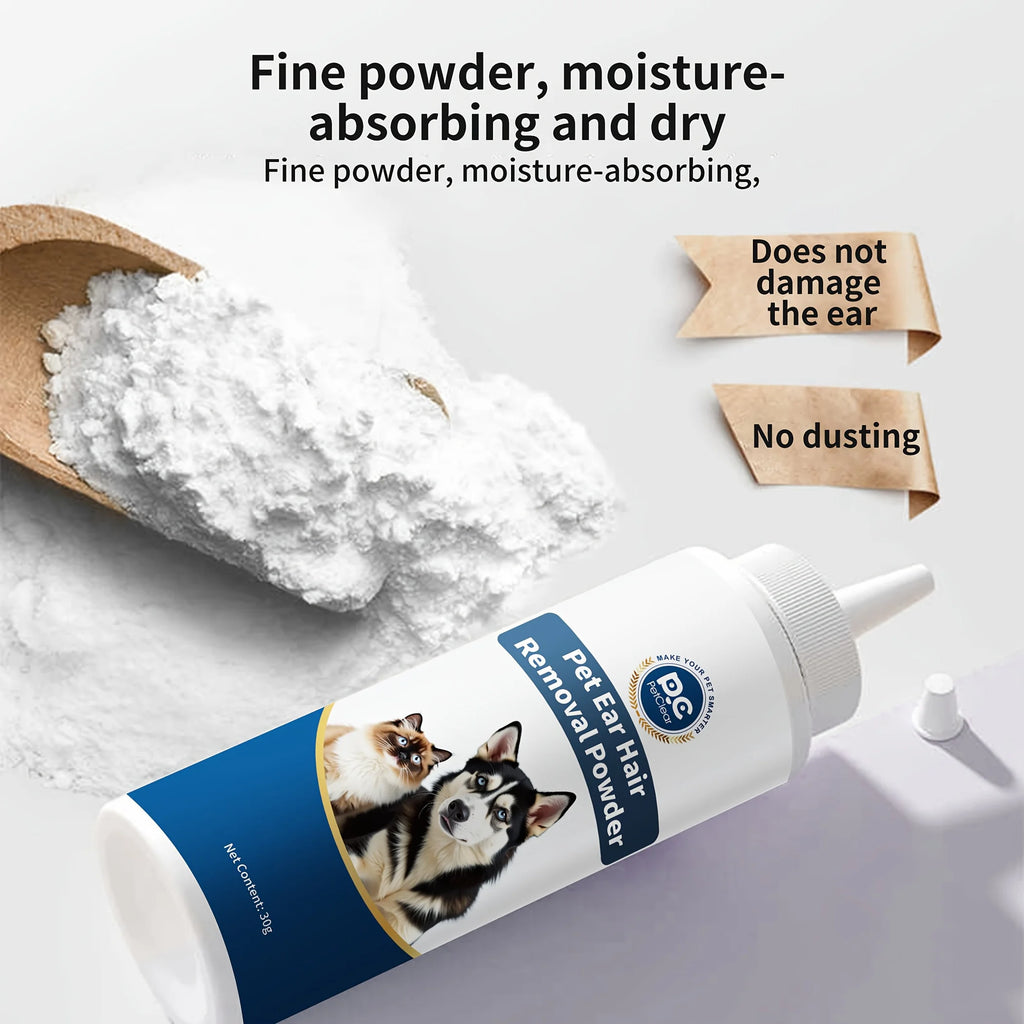 PETCLEAR Cat Dog Ear Powder Painless Ear Hair Removal Powder for Pets Easy to Remove Ear Hair Pets Cleaning Tools 30g