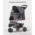 OS MOTOR Pet Stroller with 3 Wheels for Small/Medium Pets, Portable Travel Foldable Carrier Jogger for Dog Cat Puppy Kitty, Rea