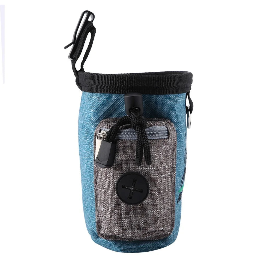 Linen Cotton Fabric Dog Feeding Pouch Water Tough Waist Hung Style Pet Training Bag Multi Compartment Adjustable Size