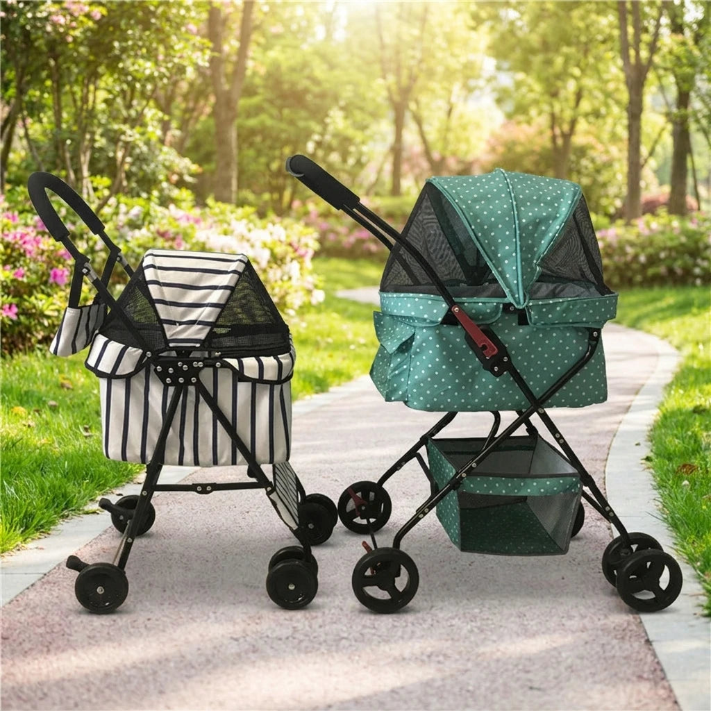 Fashion Universal Wheel Pet Stroller, Lightweight Foldable Dog Cat Cart, Compact Indoor Outdoor Carrier, Modern Pet Travel Gear