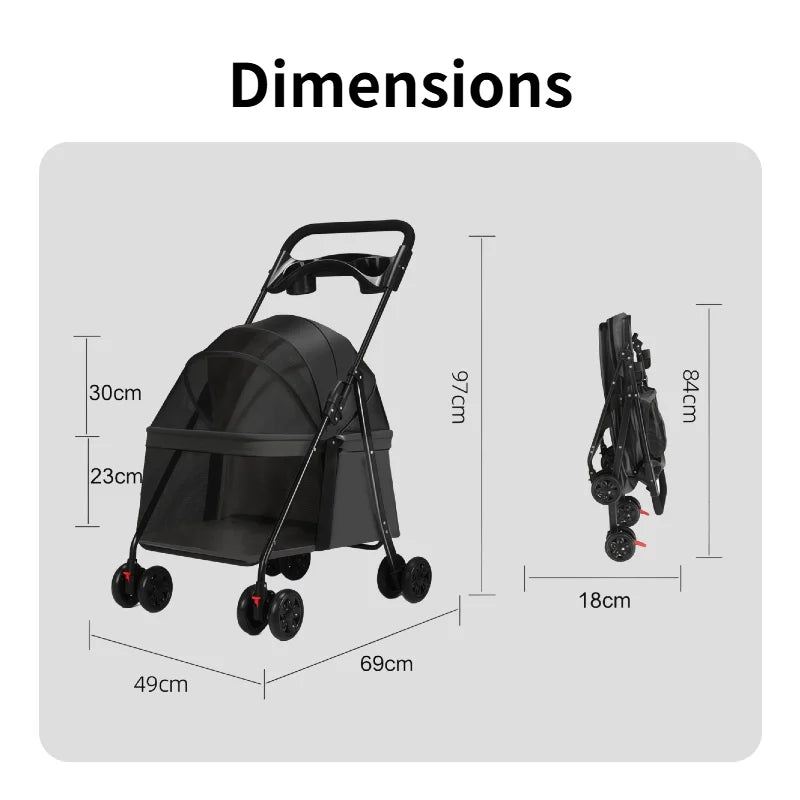 Hot Sale Popular Small Dog Foldable Pet Stroller Featuring a Convenient Pet Dish for Your Furry Friend