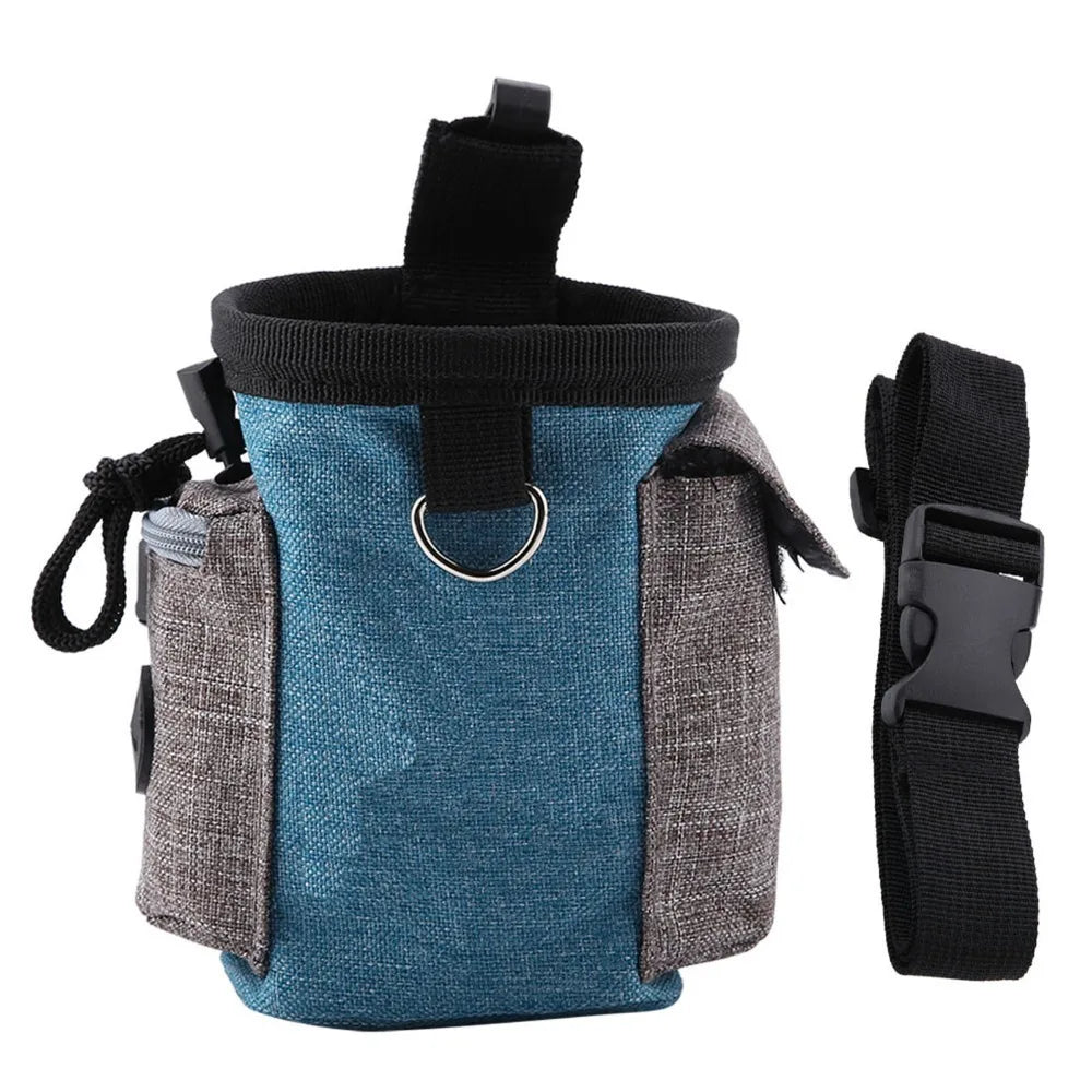 Linen Cotton Fabric Dog Feeding Pouch Water Tough Waist Hung Style Pet Training Bag Multi Compartment Adjustable Size