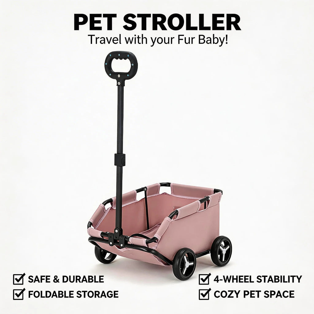 Folding Travel Pet Cart 4 Wheels Rolling Cat Carrier Lightweight Trolley For Travel Shopping Walking Shock Absorption Wheels