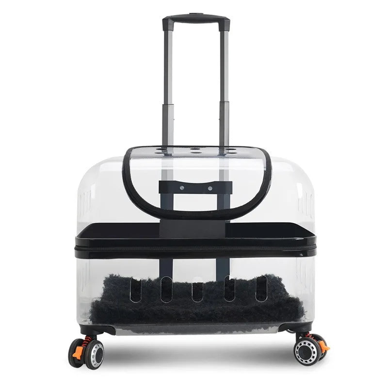 Large Capacity Portable Pet Trolley Box Universal Wheels Breathable Transparent Backpack Zipper Closure Made Durable Plastic