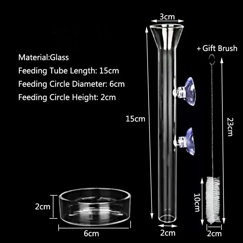 Glass Aquarium Shrimp Feeder Bowl & Tube (Transparent, Snail & Shrimp Food Dish)